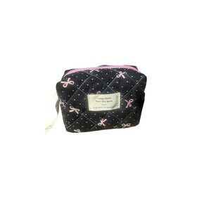 New Black with pink bow set of 3 make up and storage bags